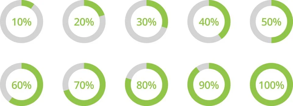Percentage circle set. Progress or loading percentage infographic icons Illustrazione stock