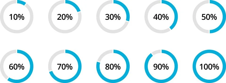 Percentage circle set. Progress or loading percentage infographic icons Stock Illustration
