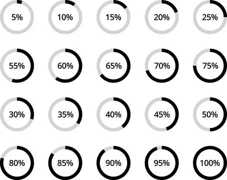 Percentage circle set. Progress or loading percentage infographic icons Stock Illustration