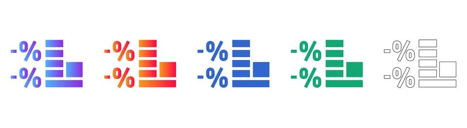 Percentage Decrease Bar Chart Icons for Financial Reports and Analytics Stock Illustration