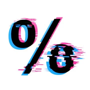 Percentage distorted neon glitch effect text font. 3D Render Stock Illustration
