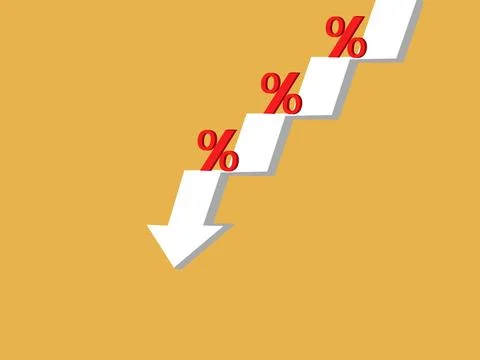 Percentage on a downtrend graph, interest rate reduction. Stockillustratie