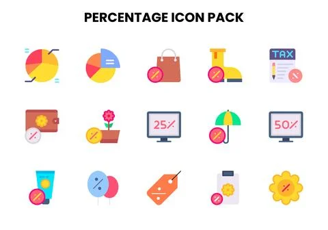 Percentage Flat Vector Icons Pack Stock Illustration