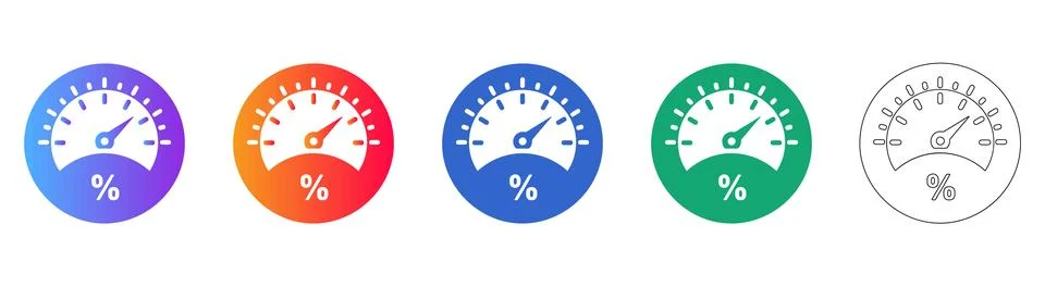 Percentage Gauge Icon Set for Progress and Performance Metrics 库存插图