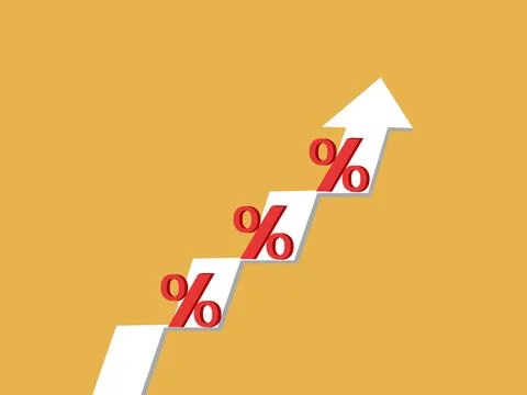 Percentage increases in a step by step manner with an arrow indicating growth Stock Illustration
