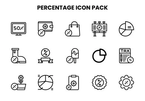 Percentage Line Bundle Icons Pack Stock Illustration