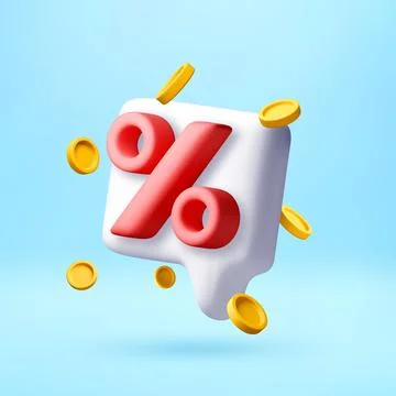 Percentage sign on 3d speech bubble with coins 스톡 일러스트