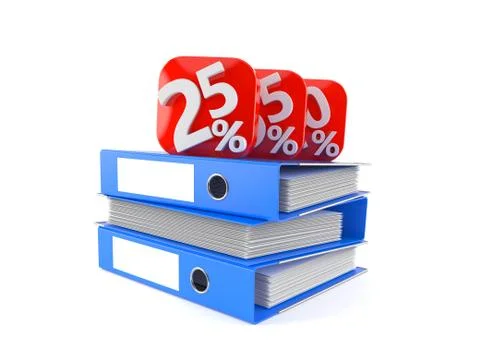Percentage symbol with stack of ring binders Stock Illustration