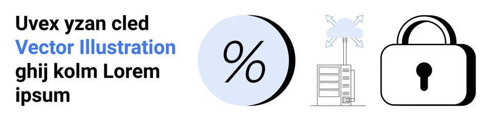 Percentage Symbol, Windmill, Server Stack, and Padlock. Secure Data and Ren.. Stock Illustration
