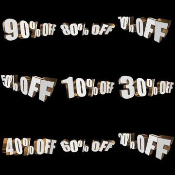 Percents off 3d letters on black background 스톡 일러스트