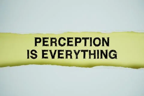 Perception Is Everything text on yellow with white paper torn ripped of hor.. Stock Photos