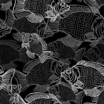 Perch hand drawing pattern seamless. Fish background Stock Illustration