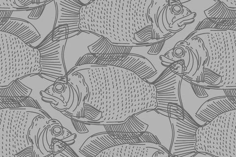 Perch hand drawing pattern seamless. Fish background Stock Illustration