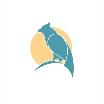 Perched bird logo with sun background 스톡 일러스트