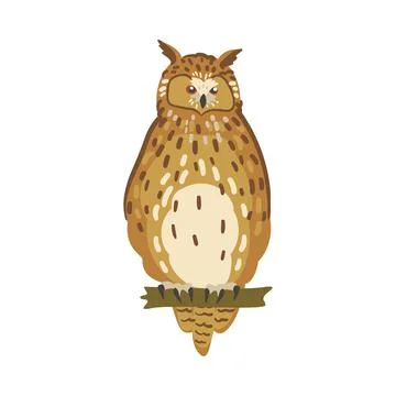 Perching Owl Bird with Broad Head and Sharp Talons Having Upright Stance Vector Stock-Illustration