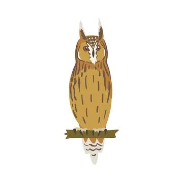 Perching Owl Bird with Broad Head and Sharp Talons Having Upright Stance Vector Stock-Illustration