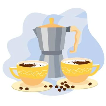 Percolator moka Coffee pot with two cups of coffee Stock Illustration