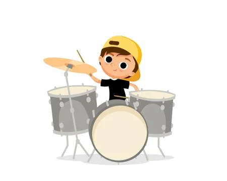 Percussion. Boy playing drums.Drum kit, drum set. Stock Illustration