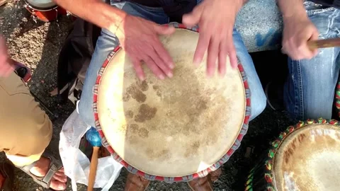 Percussion Drum Musicians Performing in the Park Stock Footage 251641743