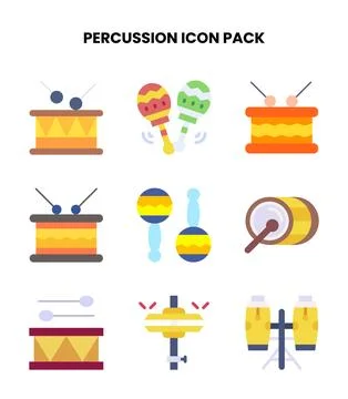Percussion Flat Design Icons Pack Stock Illustration