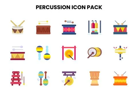 Percussion Flat Scalable Icons Pack Stock Illustration