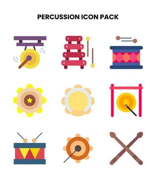 Percussion Flat Set Icons Pack Stock Illustration