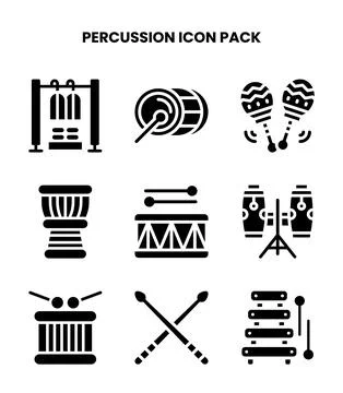 Percussion Glyph Collection Icons Pack Stock Illustration