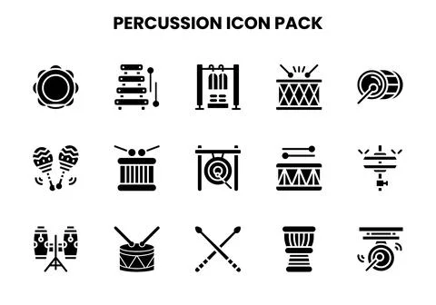 Percussion Glyph Set Icons Pack Ilustração Stock