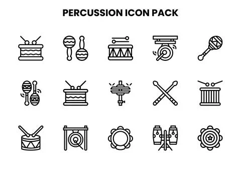 Percussion Line Design Icons Pack Stock Illustration