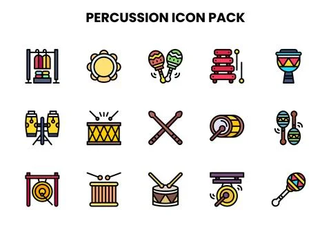 Percussion Lineal Color Bundle Icons Pack Stock Illustration
