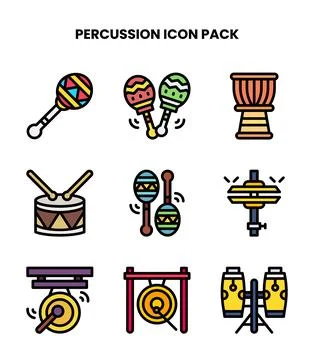 Percussion Lineal Color Vector Icons Pack Stock Illustration