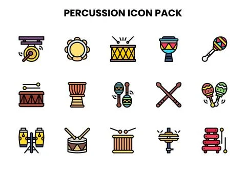 Percussion Lineal Color Vector Icons Pack Stock Illustration