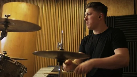 Percussionist Playing a Drum Set Stock Footage 72189979