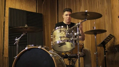 Percussionist Playing a Drum Set Stock Footage 72218221