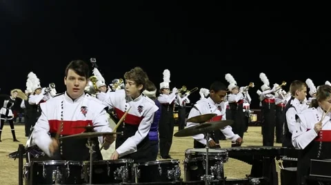 Percussionists in Foreground of Marching Band on the Field Stock Footage 43483622