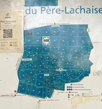 Pere Lachaise Cemetery interactive map for visitors exploring graves, monum.. 写真素材