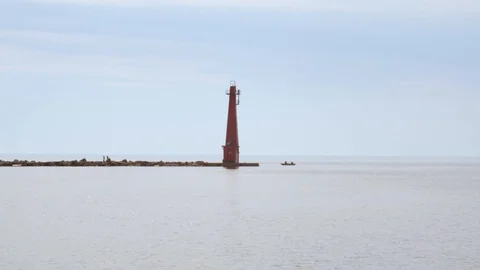 Pere Marquette's lighthouse in early spring, 4k60p Stock Footage 128852620