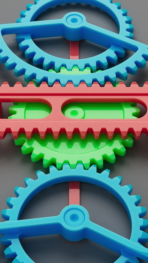 Perfect 3D loop of bright gears and racks. Stock Footage 315969456