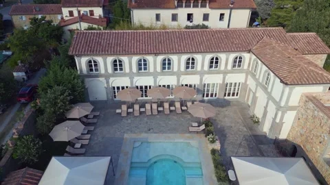 Perfect aerial top view flight drone wedding honeymoon lokation pool Villa Italy Stock Footage 254558978