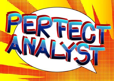 Perfect Analyst Comic book style cartoon words on abstract background. Stock Illustration