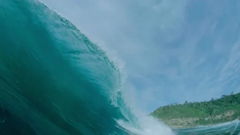 Perfect Barrel Breaking on Reef Stock Footage 136178607