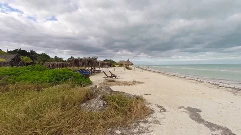 Perfect beach in the caribbean clouds sky , Holbox island Mexico Stock Footage 119733628