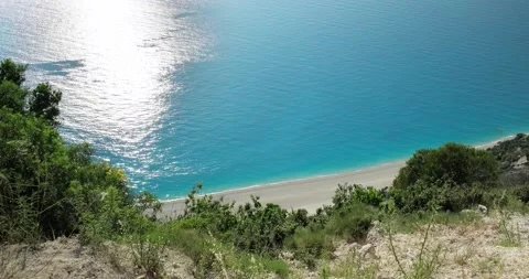 Perfect beach with white sand and turquoise water at Ionian Greek island. Video stock 156420117