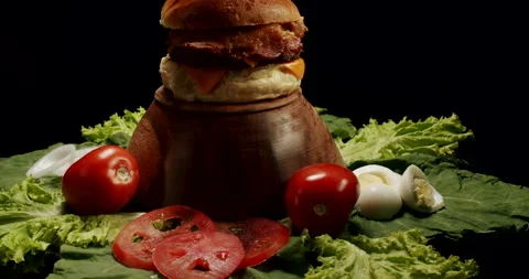 The Perfect Burger, Turnaround Table, Cinematic Stock Footage 242443567