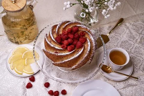Perfect Cake with raspberries on the table Stock-Fotos