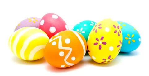 Perfect colorful handmade easter eggs isolated Stock Photos