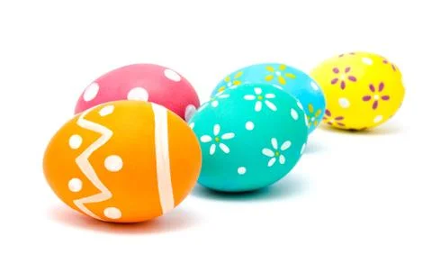 Perfect colorful handmade easter eggs isolated Stock Photos