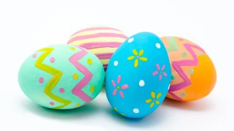 Perfect colorful handmade easter eggs isolated Stock Photos