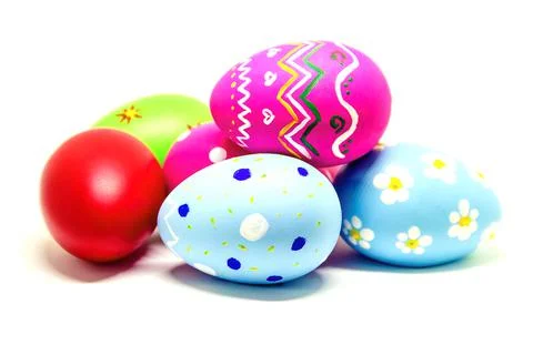 Perfect Easter eggs Hand Made. On white isolated background. Selective focus. Stock Photos