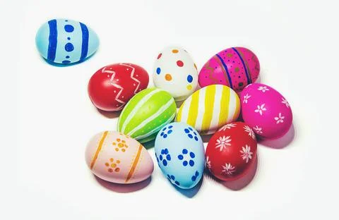 Perfect Easter eggs Hand Made. On white isolated background. Selective focus. Stock Photos